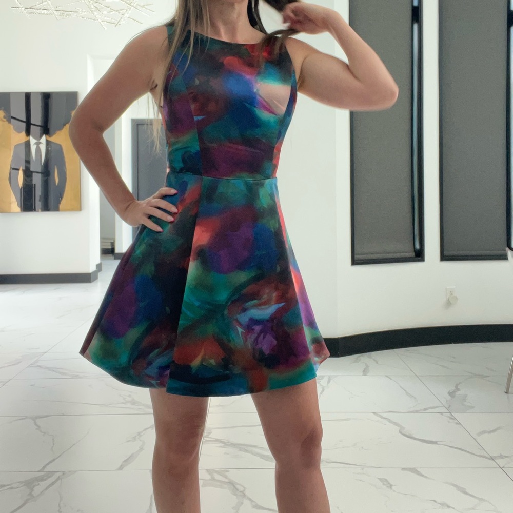 Alice + Olivia Multicolor Abstract Fit-and-Flare Mini Dress